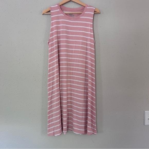 🦋 Time and Tru Pink and White Striped Sleeveless Dress Stretch Summer Casual - Picture 1 of 5